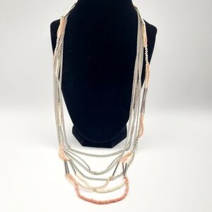 Elegant Silver and Pink Layered Necklace